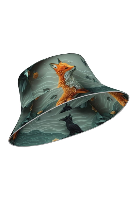 Reflective Bucket Hat - Paper Fox Crow Fantasy Print Bucket Hat for Men,Women