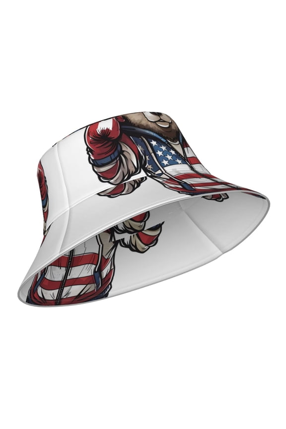 Reflective Bucket Hat - Patriotic Boxing Bear Art Print Bucket Hat for Men,Women