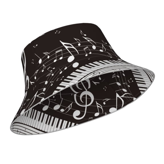 Kdxio Reflective Bucket Hat - Piano Keys With Musical Notes Print Bucket Hat for Men,Women