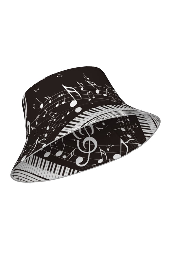Reflective Bucket Hat - Piano Keys With Musical Notes Print Bucket Hat for Men,Women