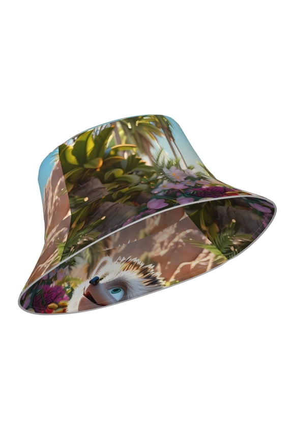 Reflective Bucket Hat - Playful Hedgehog Forest Pond Print Bucket Hat for Men,Women