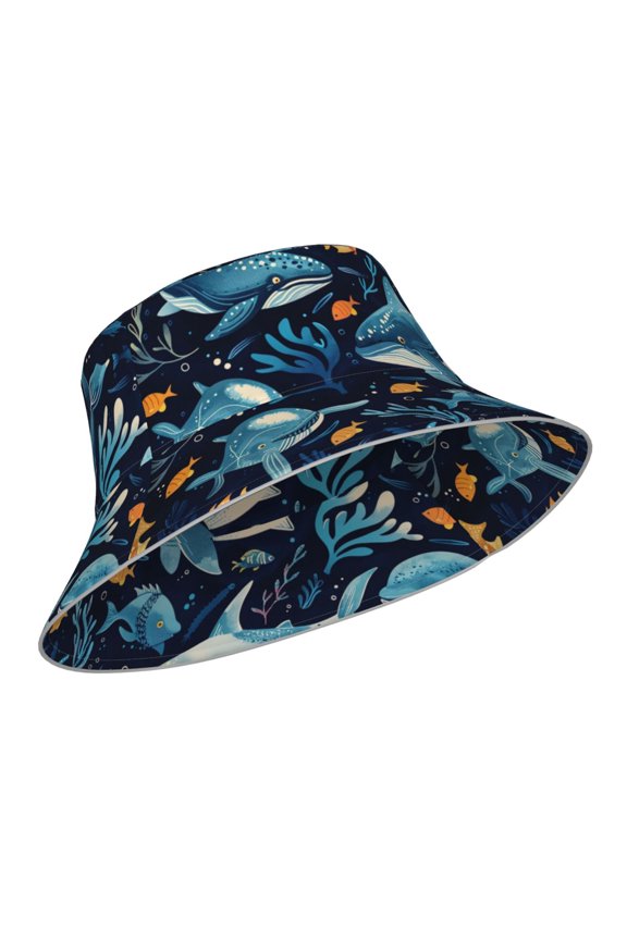 Reflective Bucket Hat - Playful Whales Underwater Scene Print Bucket Hat for Men,Women