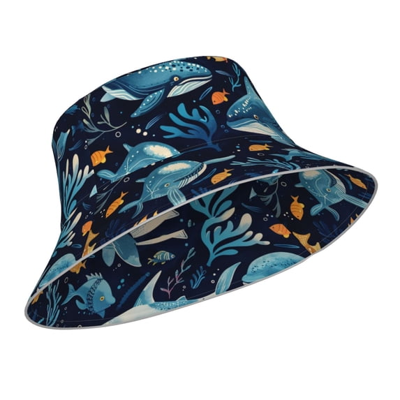 Kdxio Reflective Bucket Hat - Playful Whales Underwater Scene Print Bucket Hat for Men,Women