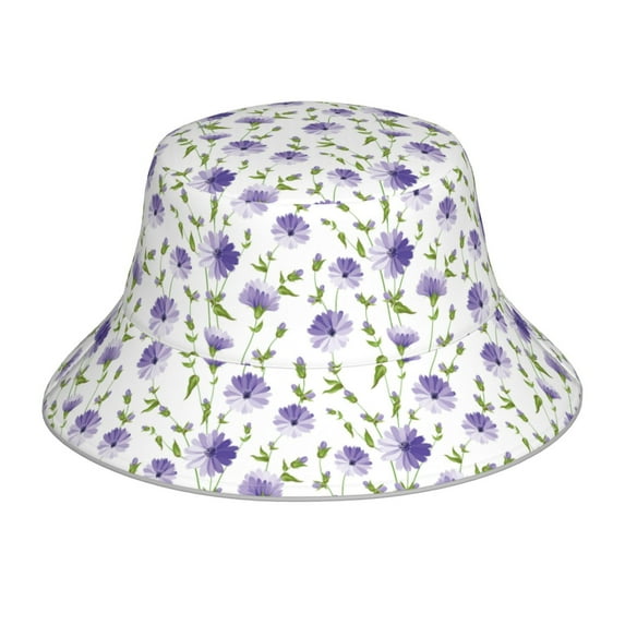 Kdxio Reflective Bucket Hat - Purple Chicory Print Bucket Hat for Men,Women