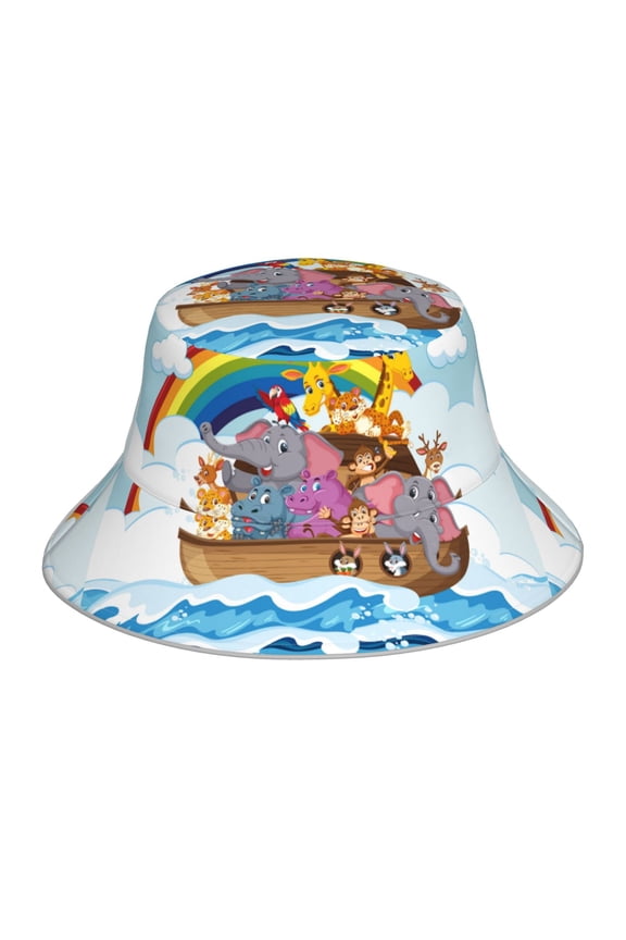 Reflective Bucket Hat - Rainbow Animals on Noah's Ark Print Bucket Hat for Men,Women