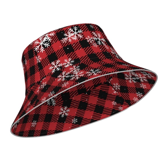 Kdxio Reflective Bucket Hat - Red Buffalo Plaid Print Bucket Hat for Men,Women