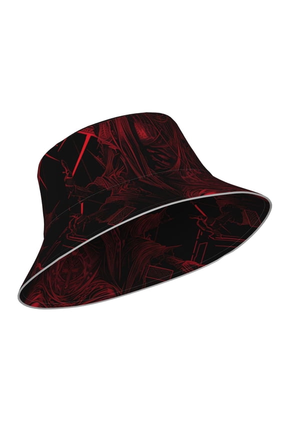 Reflective Bucket Hat - Red Gothic Skeleton Throne Print Bucket Hat for Men,Women