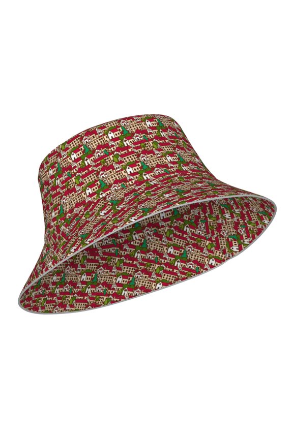 Reflective Bucket Hat - Red Houses Print Bucket Hat for Men,Women