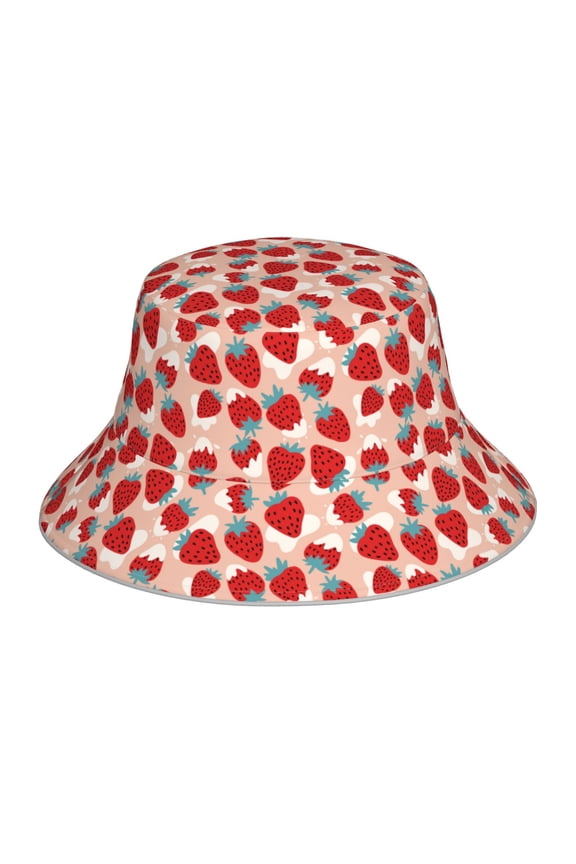 Reflective Bucket Hat - Red Strawberry Print Bucket Hat for Men,Women
