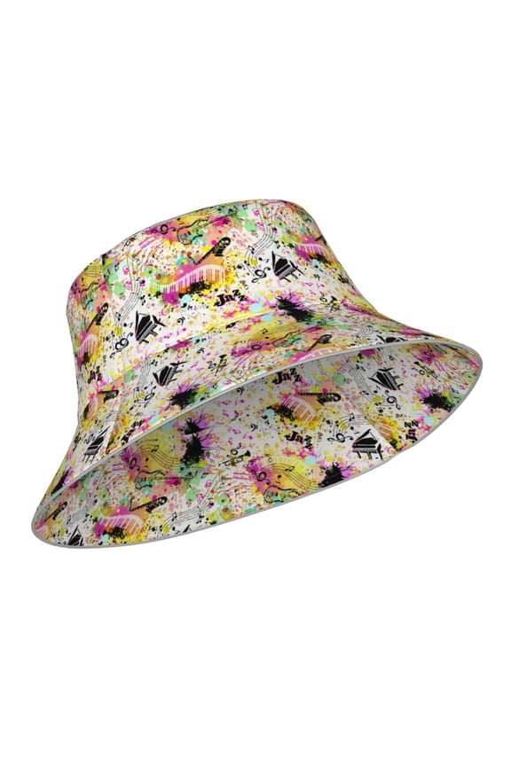 Reflective Bucket Hat - Retro Musical Print Bucket Hat for Men,Women