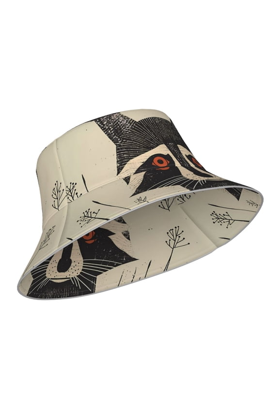 Reflective Bucket Hat - Retro Raccoon Graphic Print Print Bucket Hat for Men,Women