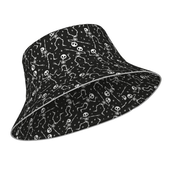 Kdxio Reflective Bucket Hat - Retro Skeleton Dancing On Halloween Party Print Bucket Hat for Men,Women