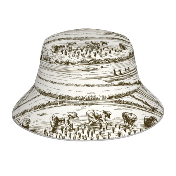 Kdxio Reflective Bucket Hat - Rice Harvest Print Bucket Hat for Men,Women