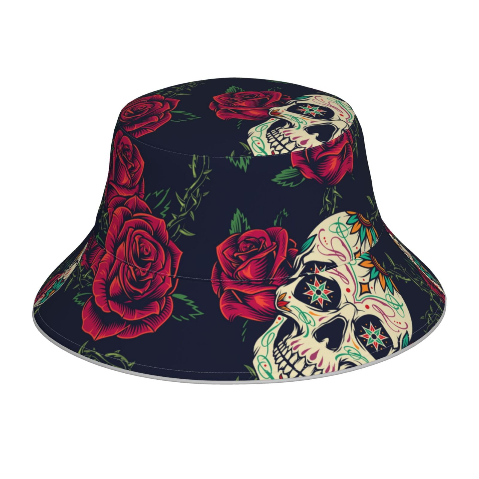 Kdxio Reflective Bucket Hat - Roses Skulls Print Bucket Hat for