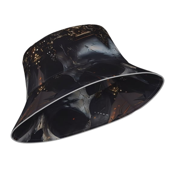 Kdxio Reflective Bucket Hat - Royal Skull With Golden Crown Print Bucket Hat for Men,Women