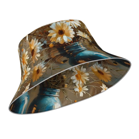 Kdxio Reflective Bucket Hat - Rustic Daisy Mason Jars Print Bucket Hat for Men,Women