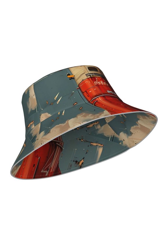 Reflective Bucket Hat - Rusty Rocket Launch Print Bucket Hat for Men,Women
