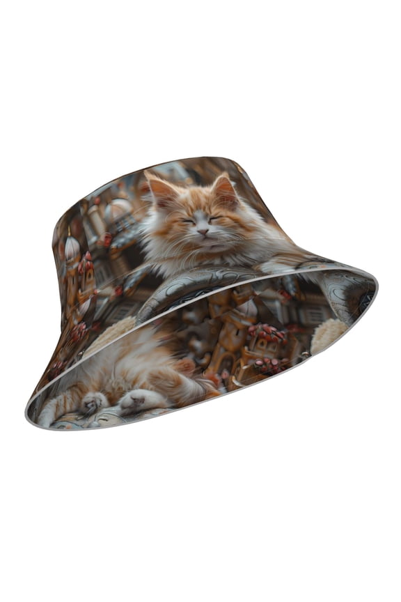 Reflective Bucket Hat - Serene Kitten Kingdom Print Bucket Hat for Men,Women