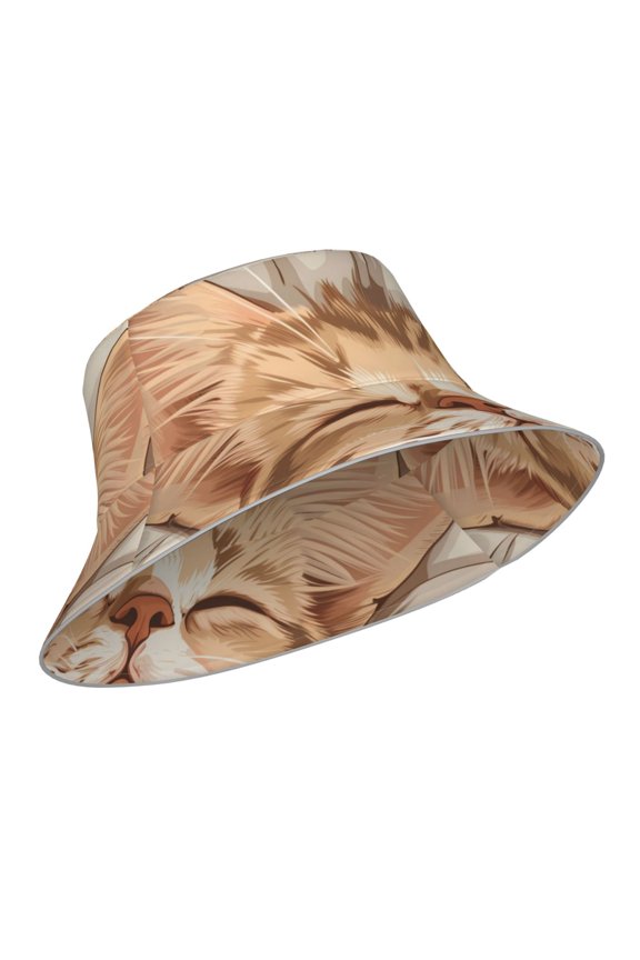 Reflective Bucket Hat - Sleeping Cat In Blanket Print Bucket Hat for Men,Women