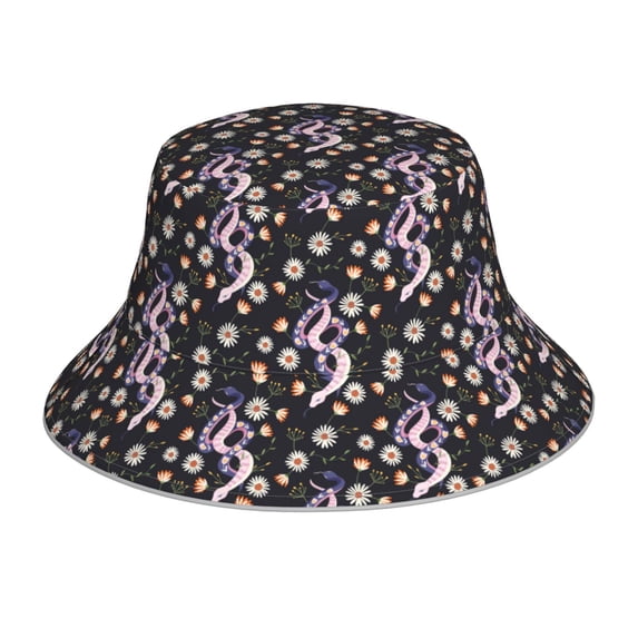 Kdxio Reflective Bucket Hat - Snake And Floral1 Print Bucket Hat for Men,Women