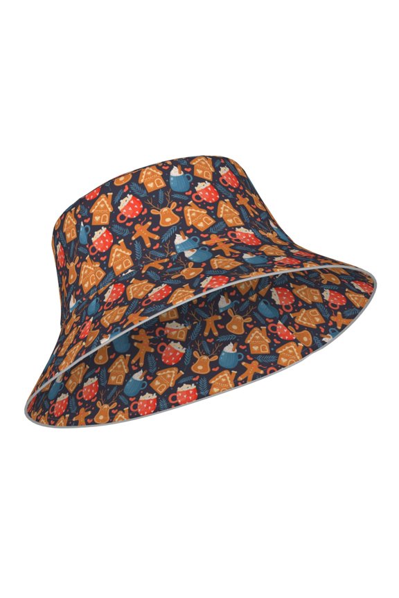 Reflective Bucket Hat - Snowman house leaf Print Bucket Hat for Men,Women