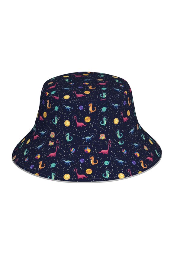 Reflective Bucket Hat - Space Dinosaur Print Bucket Hat for Men,Women