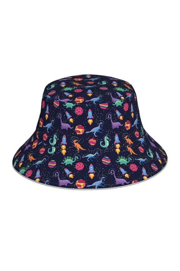Reflective Bucket Hat - Space Dinosaur Print Bucket Hat for Men,Women