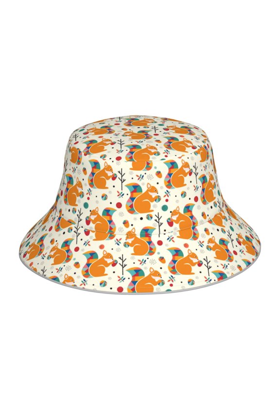 Reflective Bucket Hat - Squirrel With Colorful Tail Print Bucket Hat for Men,Women