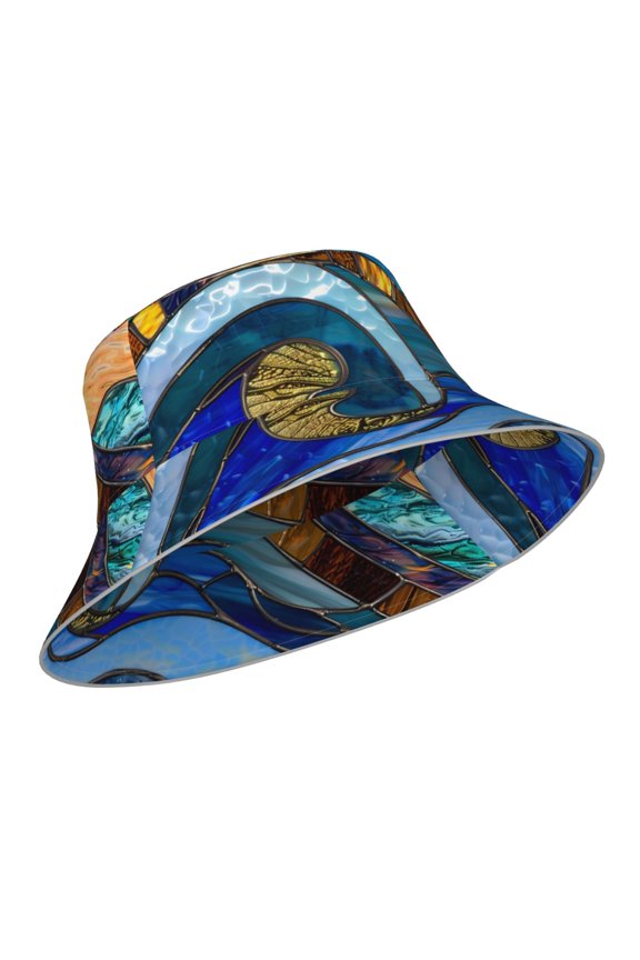 Reflective Bucket Hat - Stained Glass Ocean Wave Print Bucket Hat for Men,Women