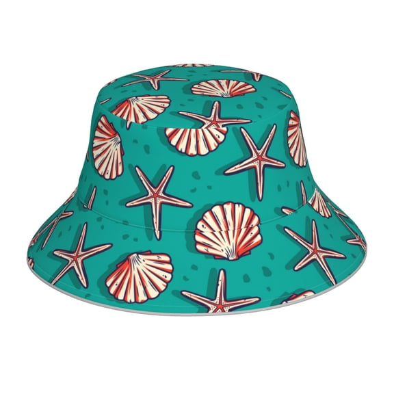 Kdxio Reflective Bucket Hat - Starfish and Shell Print Bucket Hat for Men,Women