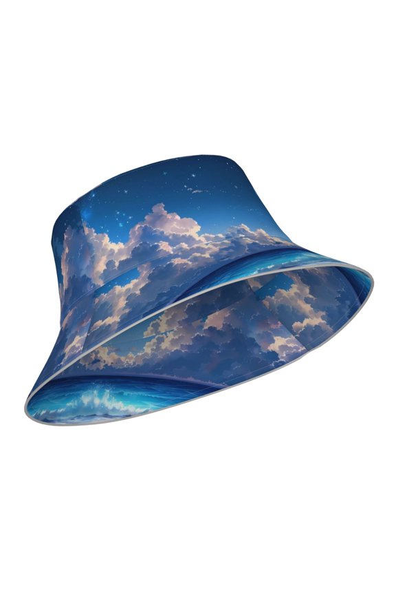 Reflective Bucket Hat - Starry Night Ocean View Print Bucket Hat for Men,Women