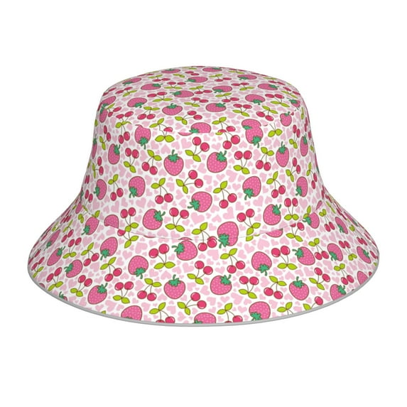 Kdxio Reflective Bucket Hat - Strawberry And Cheery Print Bucket Hat for Men,Women