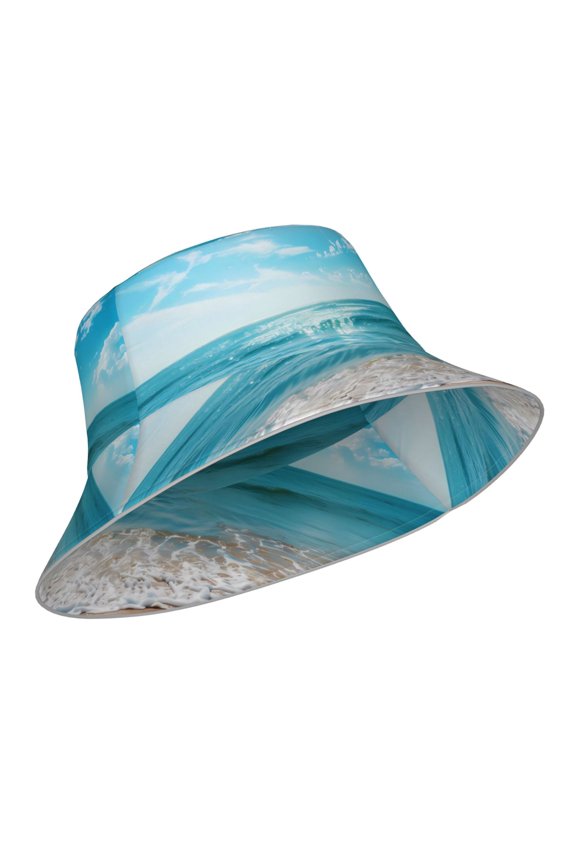 Reflective Bucket Hat - Sunny Ocean Waves Print Bucket Hat for Men,Women