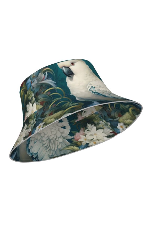 Reflective Bucket Hat - Tropical Parrot Floral Artwork Print Bucket Hat for Men,Women