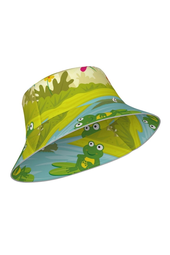 Reflective Bucket Hat - Two Frogs Are Sitting On Water Lilies Print Bucket Hat for Men,Women
