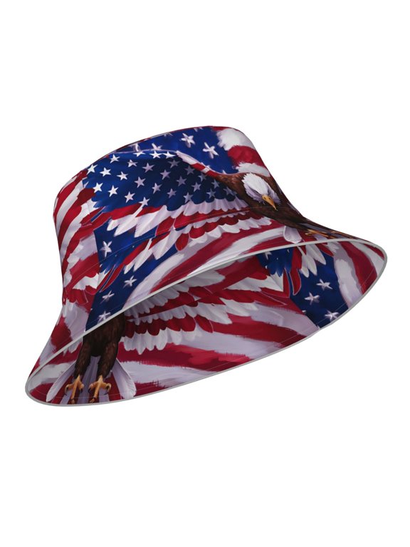 Reflective Bucket Hat - USA Eagle with Spread Wings Print Bucket Hat for Men,Women