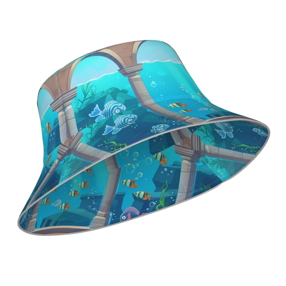 Kdxio Reflective Bucket Hat - Underwater Aquarium Arches Print Bucket Hat for Men,Women
