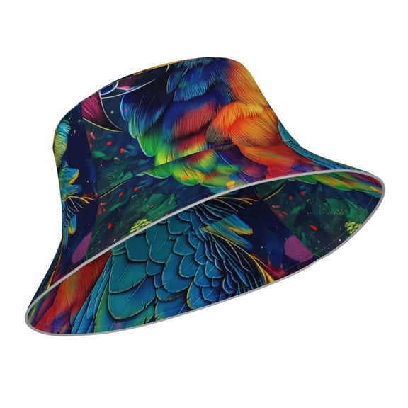 Kdxio Reflective Bucket Hat - Vibrant Rainbow Parrot Fantasy Print Bucket Hat for Men,Women