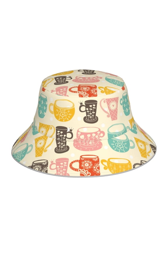 Reflective Bucket Hat - Vintage Cup Print Bucket Hat for Men,Women