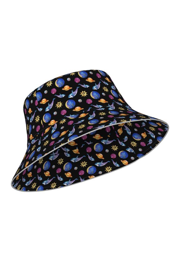 Reflective Bucket Hat - Whales In Space Print Bucket Hat for Men,Women