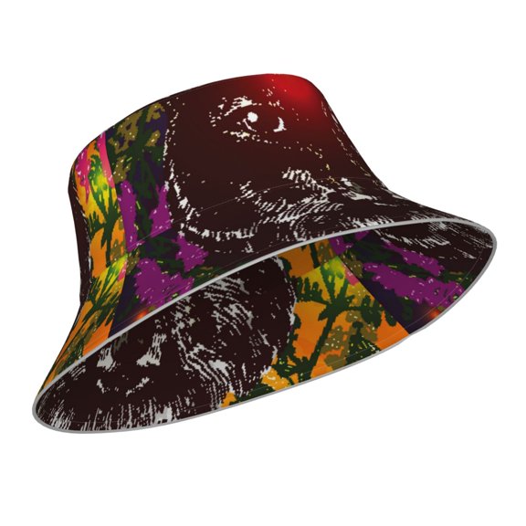 Kdxio Reflective Bucket Hat - Wolf With Wildflowers Print Bucket Hat for Men,Women