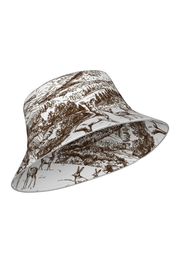 Reflective Bucket Hat - Woodland Forest With Deers Print Bucket Hat for Men,Women