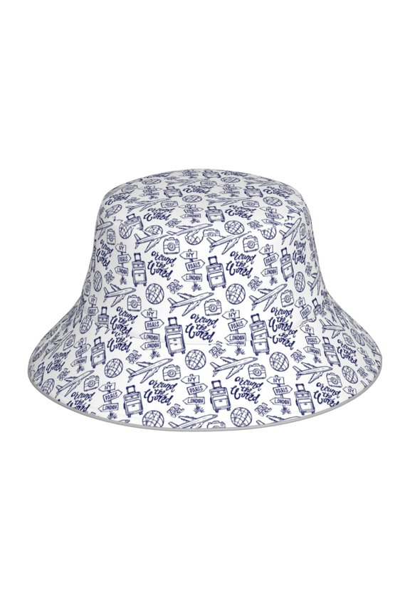 Reflective Bucket Hat - World Travel2 Print Bucket Hat for Men,Women