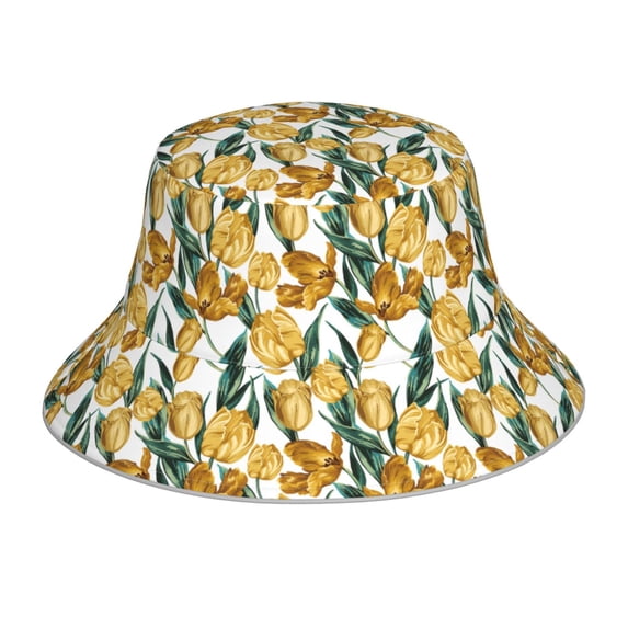 Kdxio Reflective Bucket Hat - Yellow Tulips Print Bucket Hat for Men,Women