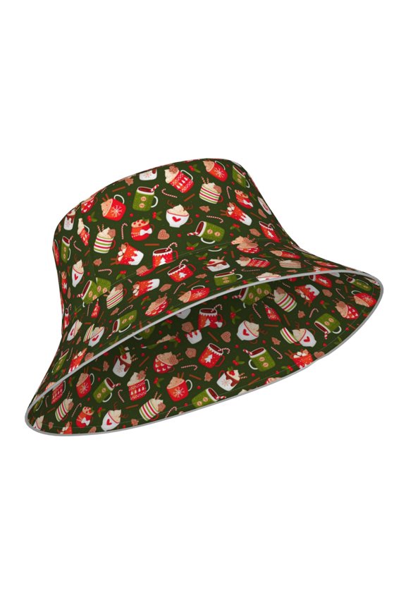 Reflective Bucket Hat - red green coffee cup Print Bucket Hat for Men,Women