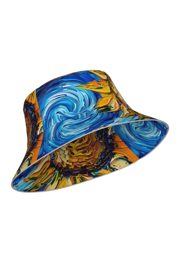 Reflective Bucket Hat - vintage Starry Sunflower Print Bucket Hat for Men,Women