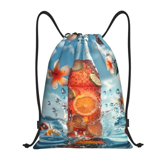 Kdxio Refreshing Citrus Splash Print Drawstring Backpack Bag,Waterproof Draw String Back Sack, Gym Drawstring Bags Swim Bag For Unisex