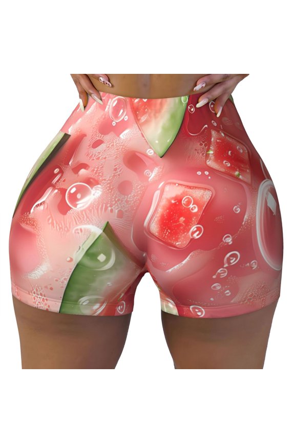 Refreshing Watermelon Slices Print Workout Shorts for Women Seamless Soft Smooth Gym Yoga Scrunch Active Shorts