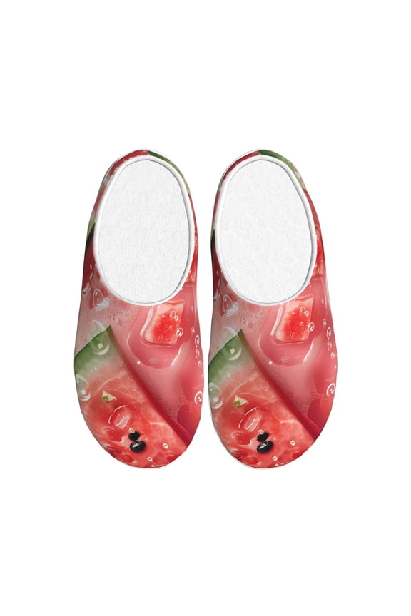 Refreshing Watermelon Slices Women's Men's Slippers Plush Slip-On House Slipper for Winter Indoor Soft Cushion Non-slip Fluffy Slides Slippers-37/38