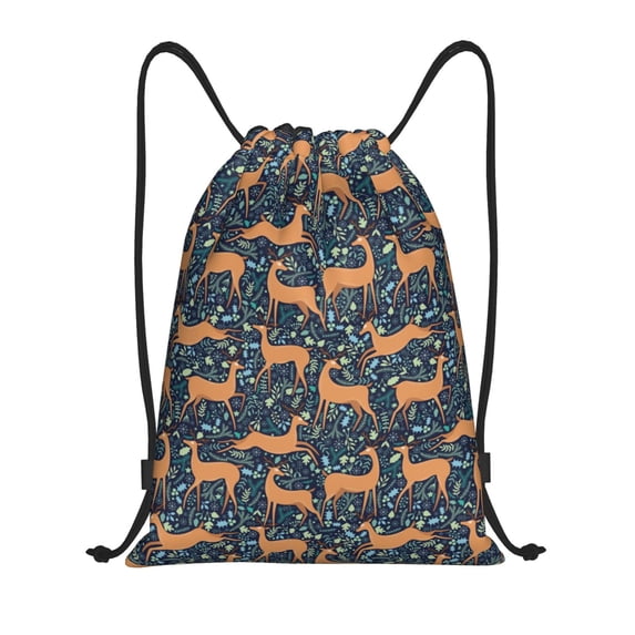 Kdxio Reindeer Print Drawstring Backpack Bag,Waterproof Draw String Back Sack, Gym Drawstring Bags Swim Bag For Unisex